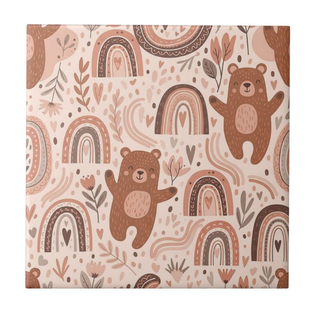 Urso Teddy Boho Arco-íris Marrom Bege Blush (Frente)