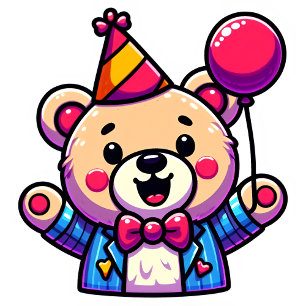 Urso Teddy Feliz com Roupas de Festa em um Doodle