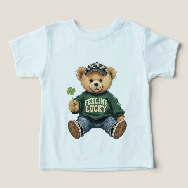 Urso Teddy Retro Fofo Sentindo-se Sortudo St. Patr (Design frontal)