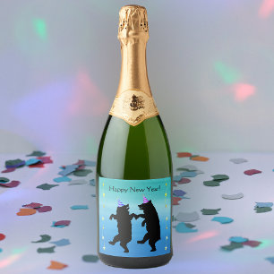 Ursos de festa preta dançando com chapéus e estrel