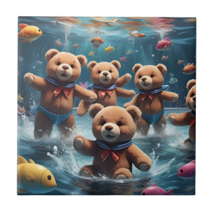 Ursos de Teddy Nadando numa Piscina de Peixe