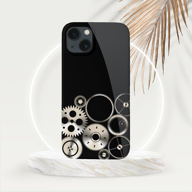 Ursos Realistas em Preto e Cinza (Realistic Gears on Black and Gray Background Steampunk Theme Phone Case)