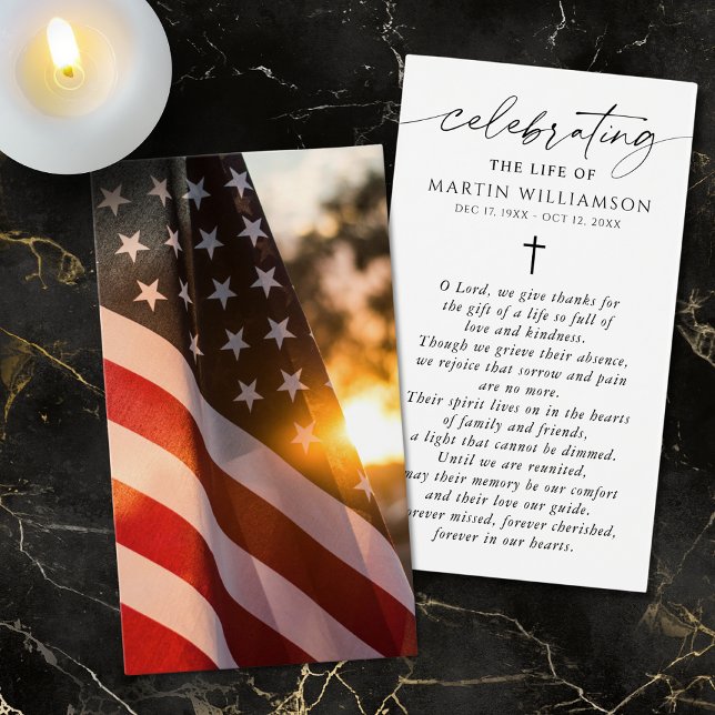 US Flag Cross Memorial Sympathy Prayer Card (Criador carregado)