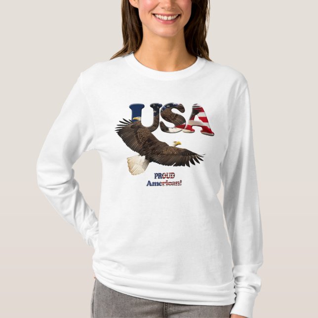 US FLAG & EAGLE, estilo EUA - Camisa das Mulheres (Frente)