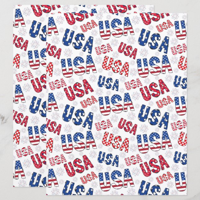 USA 250th 4th of July Anniversary Scrapbook Paper (Frente/Verso)