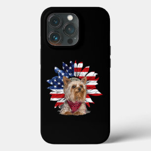 USA American Flag com Yorkie Puppy
