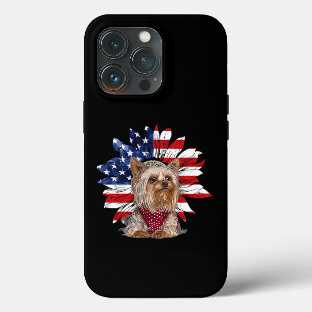 USA American Flag com Yorkie Puppy (Verso)