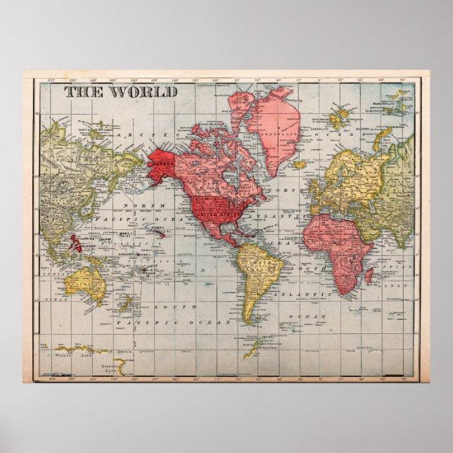 USA Centric Vintage World Map Poster (Frente)