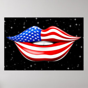 USA Flag Lipstick no sorridente Poster de Lábios d
