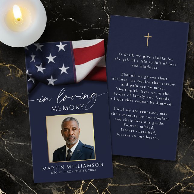 USA Flag Military Photo Cross Funeral Prayer Card (Criador carregado)