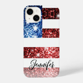 USA flag red blue faux sparkles brilha seu nome
