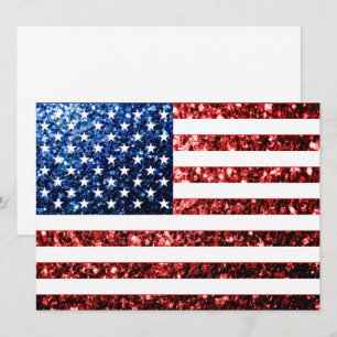 USA flag red & blue sparkles gliters Convite