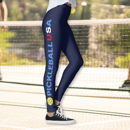 USA Pickleball Leggings Amarelo Ball Red Blue