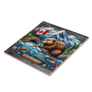 Usina de construção de castor canadense perto do S