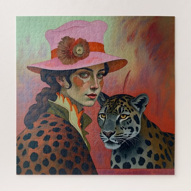 Uso de Leopard: Senhora na Quebra-cabeça de Arte R (Vertical)