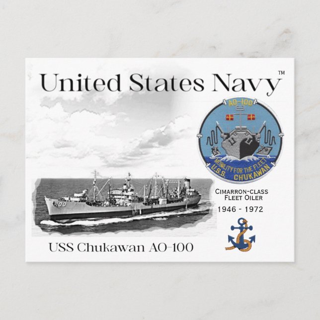 USS CHUKAWAN AO-100 FROTA OILER - CARTÃO POSTAL (Frente)