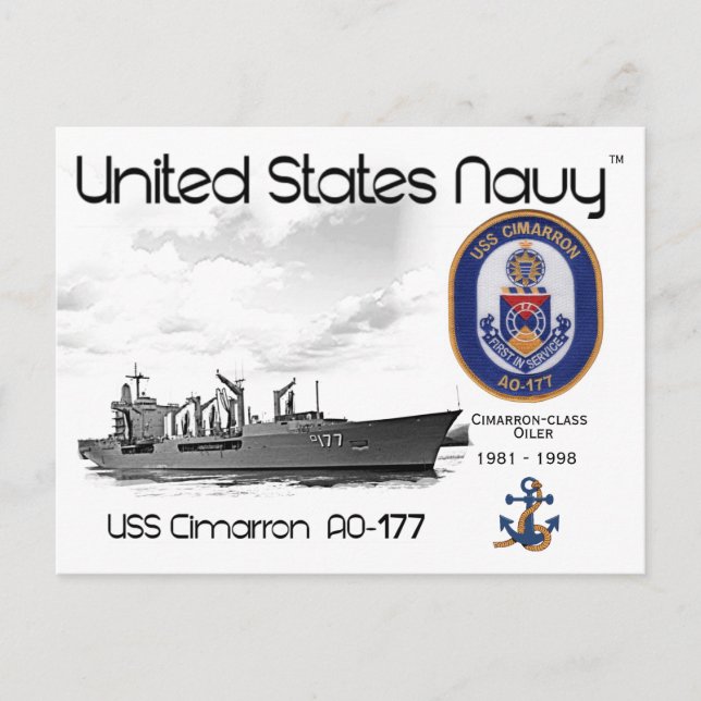 USS CIMARRON AO-177 OILER - CARTÃO POSTAL (Frente)