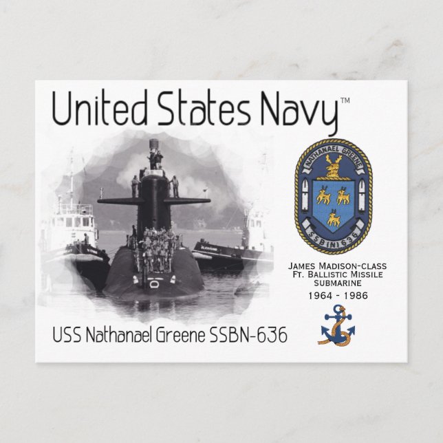 USS NATHANAEL GREENE SSBN-636 SUB - CARTÃO POSTAL (Frente)