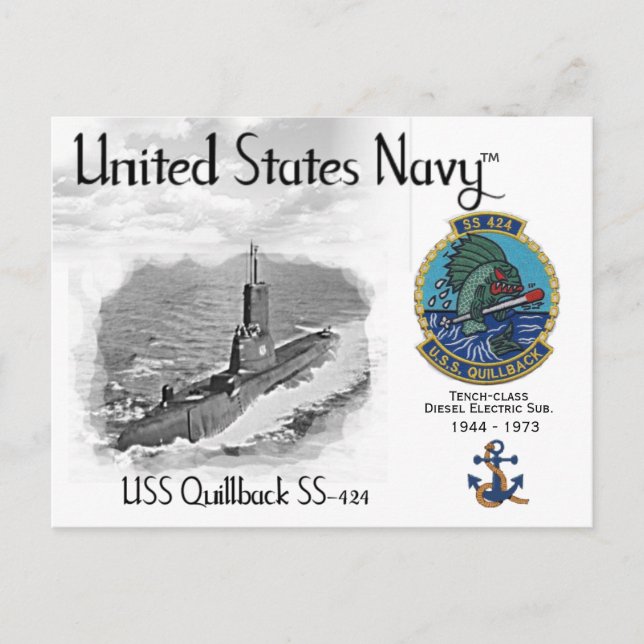USS USA SUBMARINO SS-424 QUILLBACK - CARTÃO POSTAL (Frente)