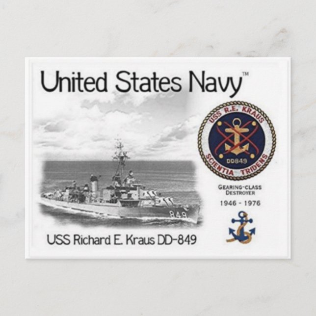 USS USS RICHARD E. KRAUS DD- 849 Cartão postal (Frente)
