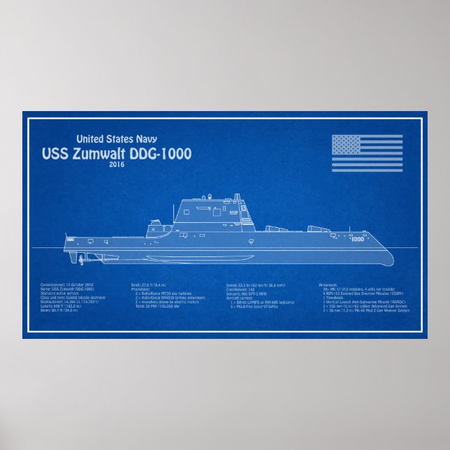 USS Zumwalt - Entrega de planos de impressão Bluep (Frente)
