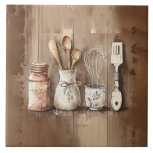 Utensílios Russos Aquarelas Faux Madeira Azulejo c