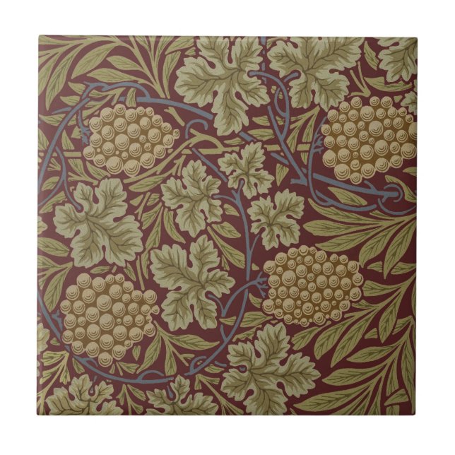 Uva de Videira Arte Verde Vermelho William Morris (Frente)