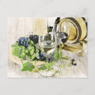 uvas e cartão postal de vinho