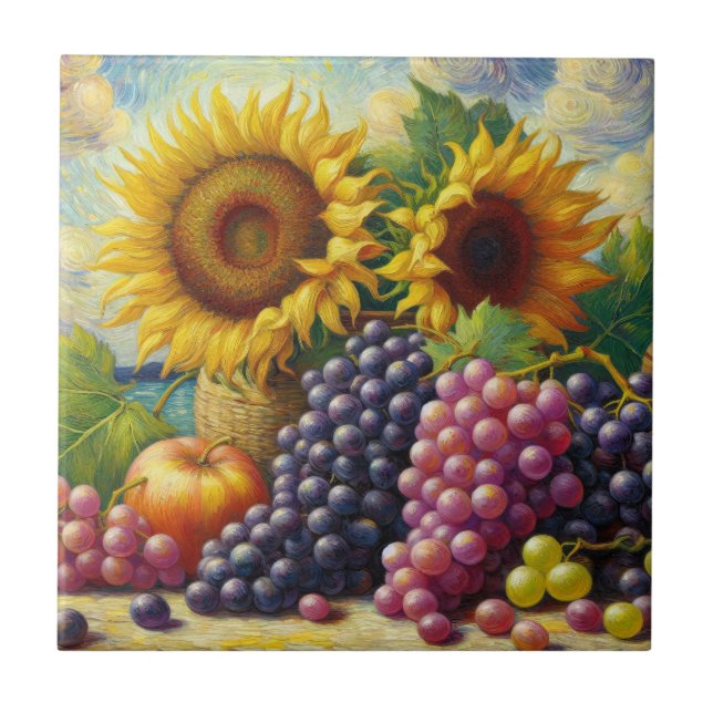 Uvas e Girassóis Pintura a óleo (Frente)