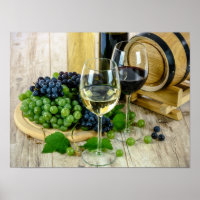 uvas e poster de vinho