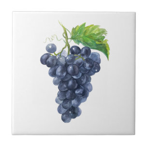 Uvas Pretas & Folhas Verdes – Arte em Aquarela