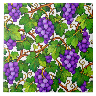 Uvas Roxas e Folhas Verdes de Vinha