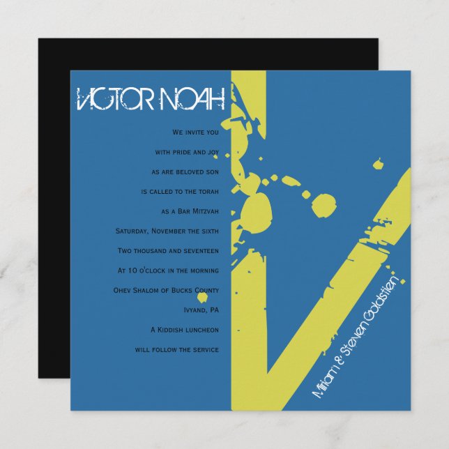 V Convite de Bar Inicial Bat Mitzvah (Frente/Verso)