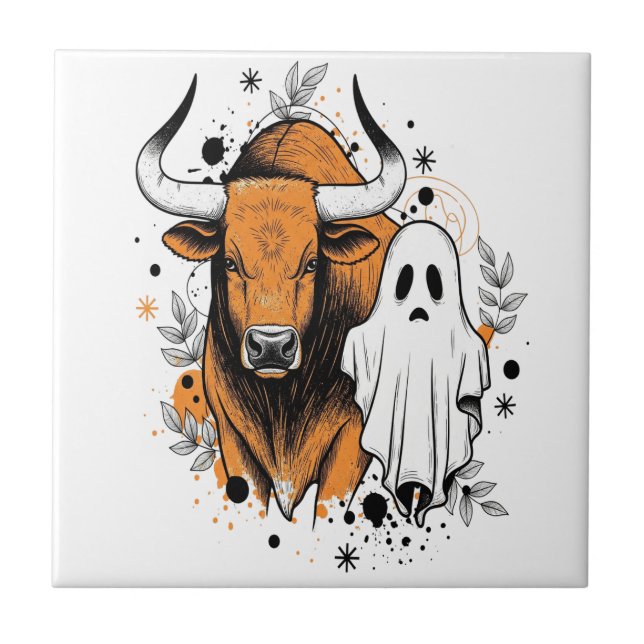 Vaca Alta Escocesa Fofa de Halloween Outono (Frente)