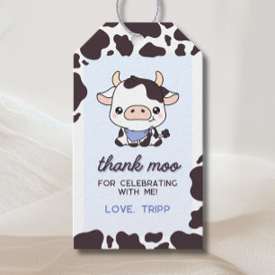 Vaca Aniversário Azul Obrigado Moo Favor Etiquetas