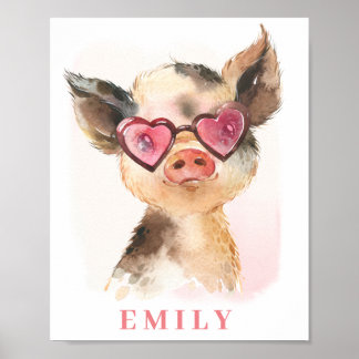 Vaca branca com óculos de sol Poster