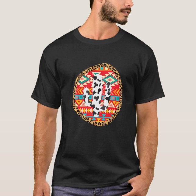 Vaca Camiseta Cacto Pintado Vaca Retro (Frente)