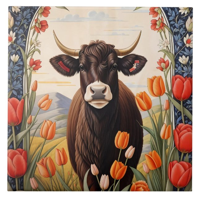 Vaca Cuta Com Tulipas (Frente)