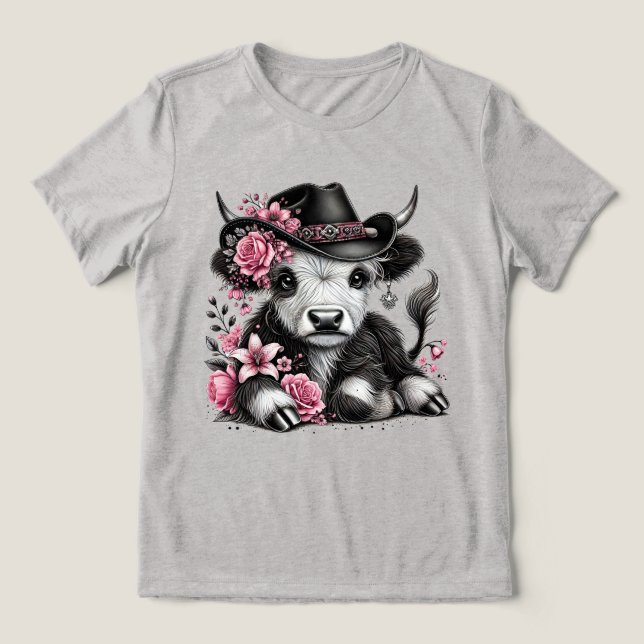 Vaca das Terras Altas com Chapéu Floral (Design frontal)