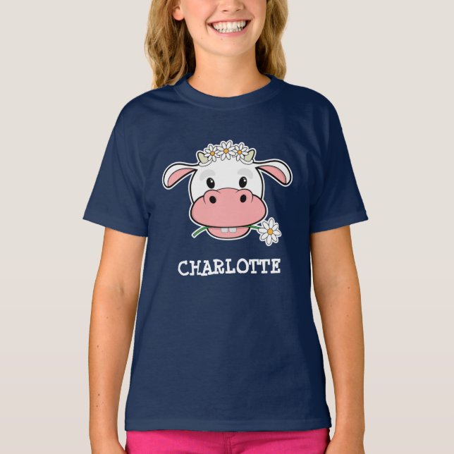 Vaca de Cartoon | Nome Fazenda Camiseta Animal (Frente)