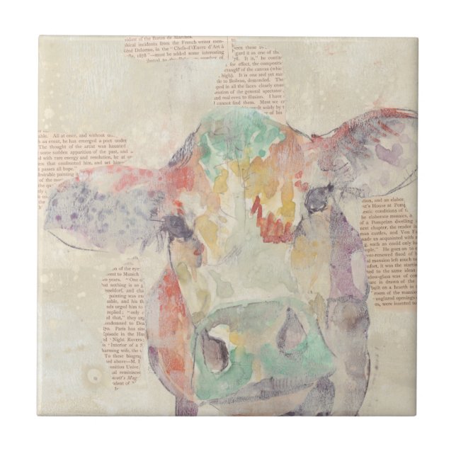 Vaca de Colagem de Fazenda de Aquarela (Frente)