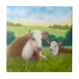 Vaca de Hereford com azulejo da vitela