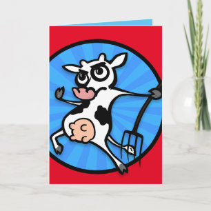 VACA ENGRAÇADA DOS DESENHOS ANIMADOS COM CARTÃO 