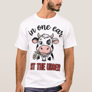 Vaca Engraçada Em Uma Orelha Fora Da Camiseta De Ú