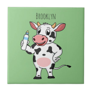 Vaca feliz com cartum de mamadeira