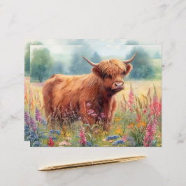 Vaca Highland Aquarela Papel Escarpado De Flor Sel