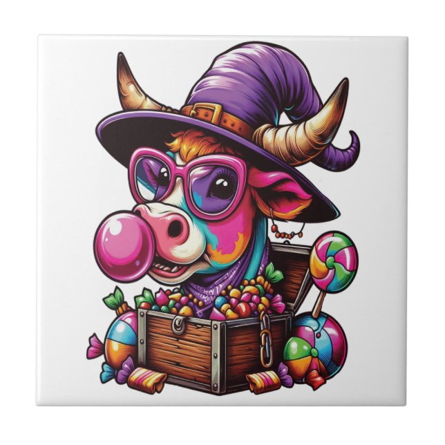 Vaca Highland Arco-íris de Halloween (Frente)