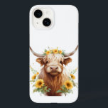 Vaca Highland com Flor Amarelo de Girassol<br><div class="desc">vaca bonito,  coroa de girassol amarela,  girassóis na cabeça chifre,  flores e chifres de touro,  ilustração de pintura de aquarela,  bela fazenda de gado escocês,  campo de prados da natureza selvagem,  vibe de primavera de verão,  fazendeiro de fazenda de verão,  doce e florido</div>