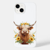 Vaca Highland com Flor Amarelo de Girassol