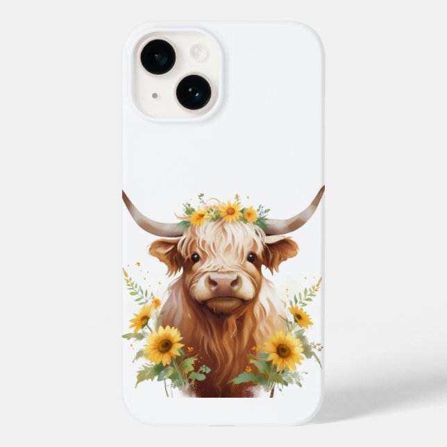 Vaca Highland com Flor Amarelo de Girassol (Verso)